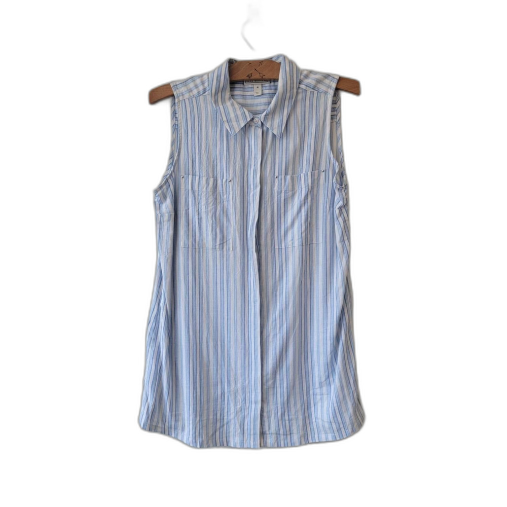 Dana Buchman Sleeveless Striped Tunic Blue Linen Size M Coastal